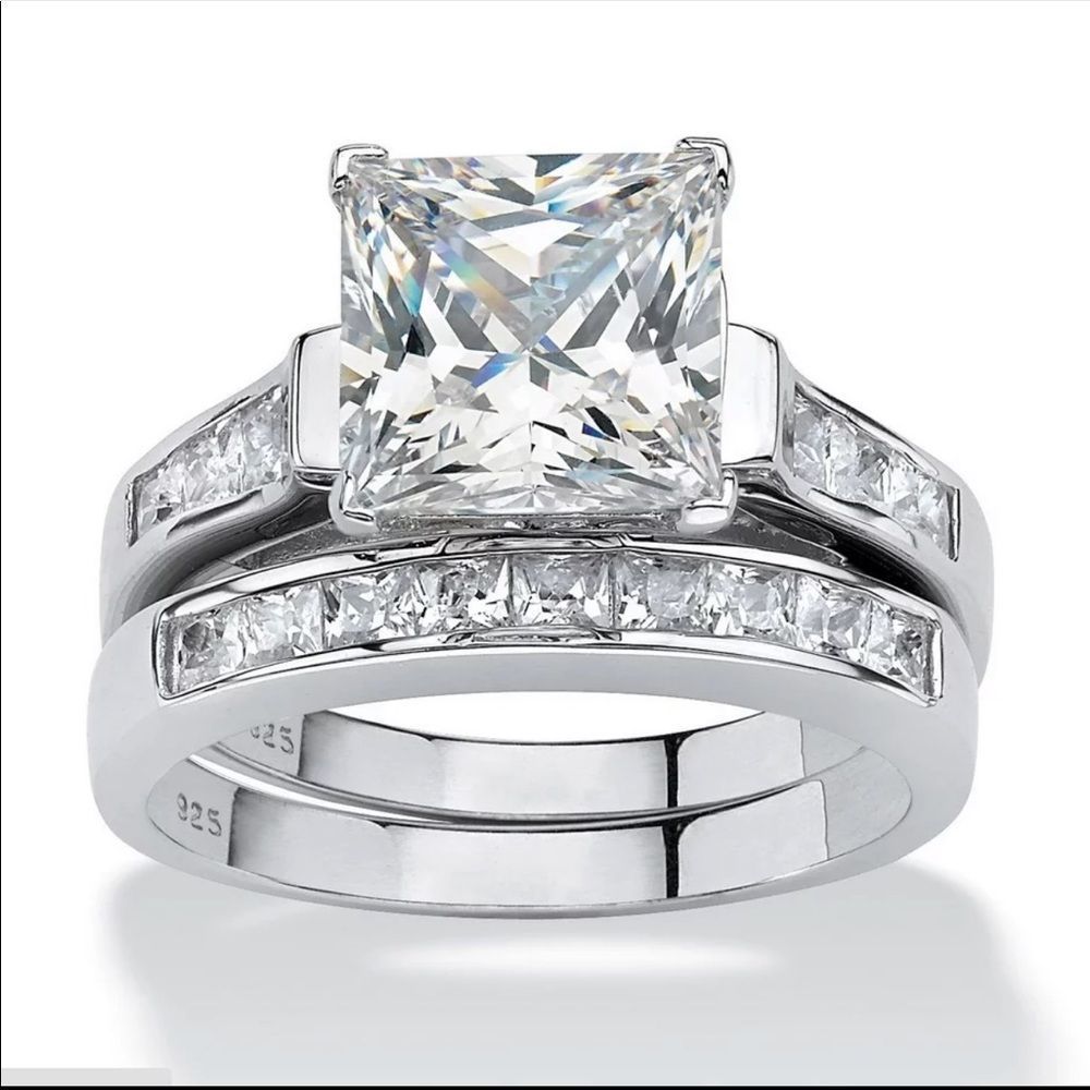 SALE!!! New Women’s 2pc 925 Silver Diamond Wedding Ring Beautiful Set
